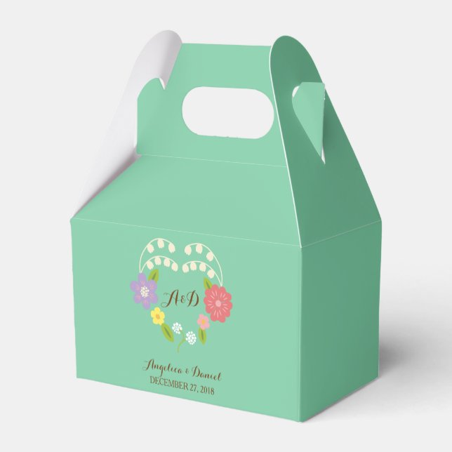 Boho Rustic Floral Wreath Wedding (Mint) Favor Box (Back Side)