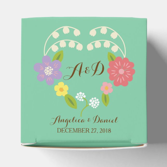 Boho Rustic Floral Wreath Wedding (Mint) Favor Box (Top)