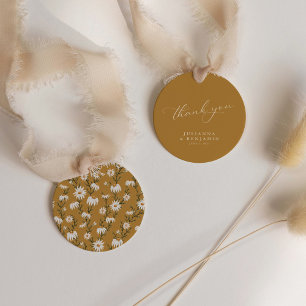 Boho Rustic Floral Yellow Wedding Custom Thank You Favour Tags