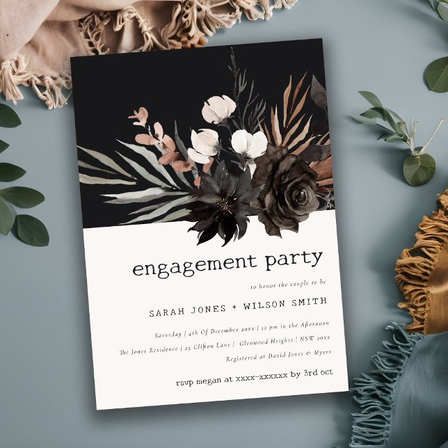 Boho Rustic Gothic Rust Black Botanical Engagement Invitation (Creator Uploaded)