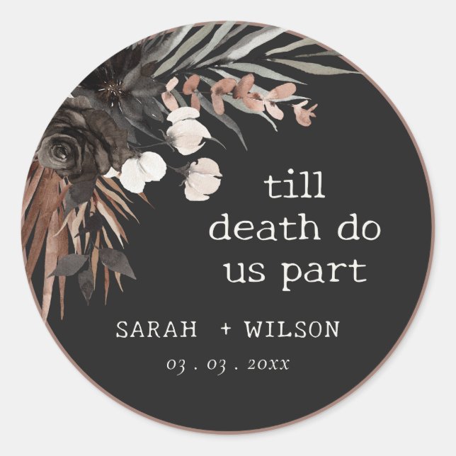 Boho Rustic Gothic Rust Black Botanical Wedding Classic Round Sticker (Front)