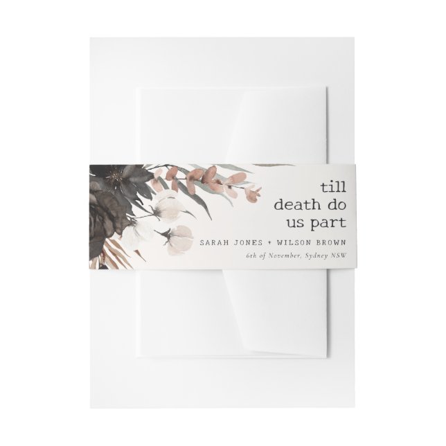 Boho Rustic Gothic Rust Black Botanical Wedding Invitation Belly Band (Front Example)