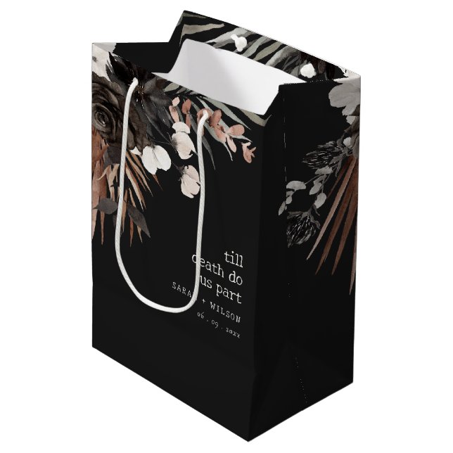Boho Rustic Gothic Rust Black Botanical Wedding Medium Gift Bag (Front Angled)