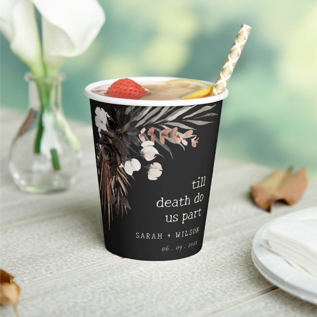 Boho Rustic Gothic Rust Black Botanical Wedding Paper Cups (Insitu)