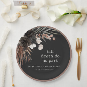 Boho Rustic Gothic Rust Black Botanical Wedding Paper Plate