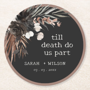 Boho Rustic Gothic Rust Black Botanical Wedding Round Paper Coaster