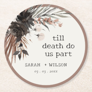 Boho Rustic Gothic Rust Black Botanical Wedding Round Paper Coaster