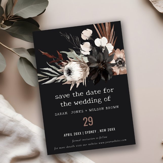 Boho Rustic Gothic Rust Black Botanical Wedding Save The Date (Creator Uploaded)
