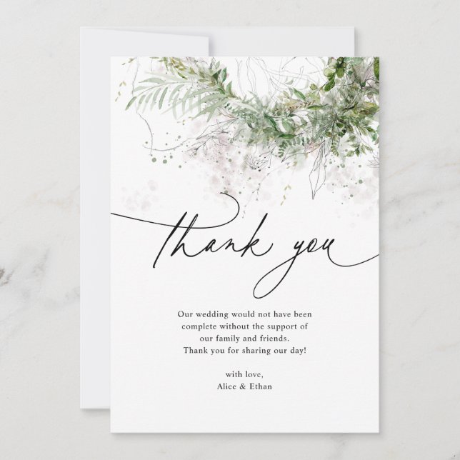 Boho Rustic Greenery Wedding Thank You Card (Front)