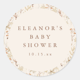 Boho Rustic Meadow Flowers Floral Baby Shower Classic Round Sticker