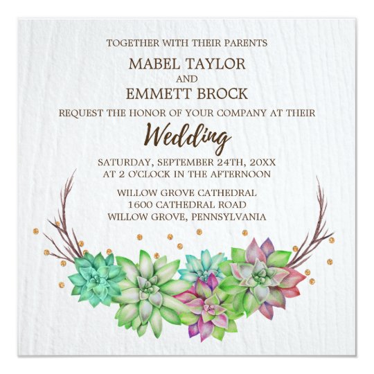 Boho Rustic Mint Floral Succulent Square Wedding Card