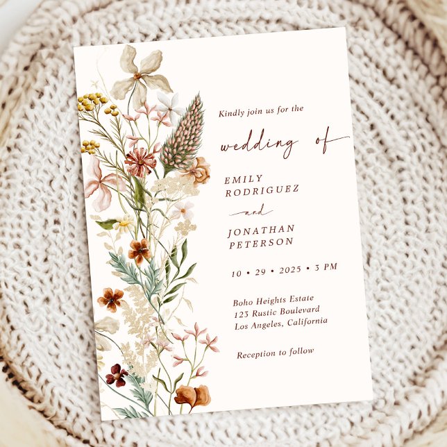 Boho Rustic Neutral Floral Wedding Invitation (Creator Uploaded)