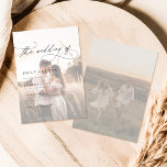 Boho Rustic Overlay Photo Wedding Invitation<br><div class="desc">Celebrate your special day with our Boho Rustic Overlay Photo Wedding Invitation. Featuring a boho style couple's photo overlaid with elegant calligraphy,  it's perfect for a timeless,  romantic wedding. The front and back layout blends modern with minimalism with chic and elegance,  ideal for outdoor or destination weddings.</div>