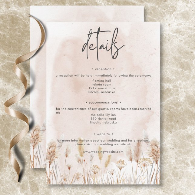 Boho Rustic Pampas & Dried Grass Bouquet Details Enclosure Card (Boho Rustic Pampas & Dried Grass Bouquet Details Enclosure Card)
