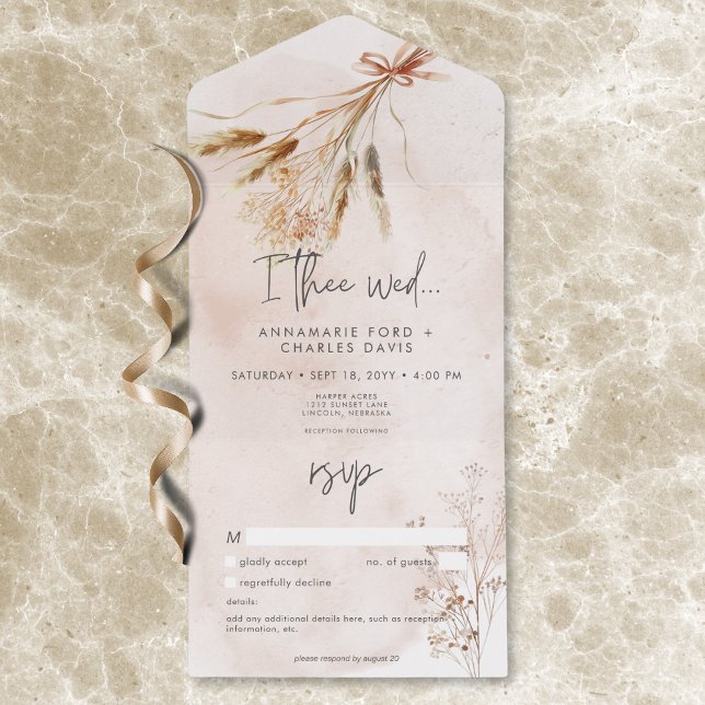 Boho Rustic Pampas & Dried Grass Bouquet No Dinner All In One Invitation (Boho Rustic Pampas & Dried Grass Bouquet No Dinner All In One Invitation)