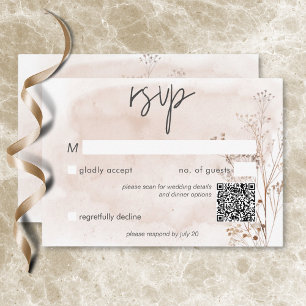 Boho Rustic Pampas & Dried Grass Bouquet QR Code RSVP Card