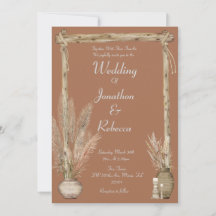 Boho Rustic Pampas Earthy Brown Wedding Invite