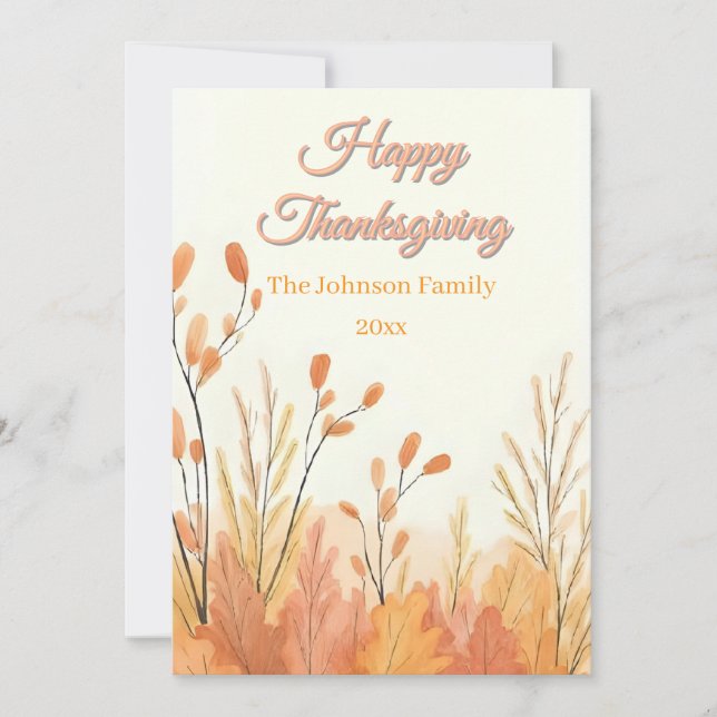 Boho Rustic Pampas Grass Thanksgiving Holiday Card (Front)