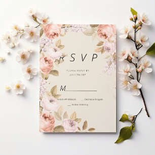 Boho rustic pink coral mauve ivory floral RSVP  Invitation