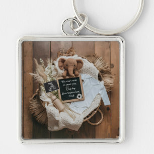 boho rustic pregnancy announcement keepsake  keychain
