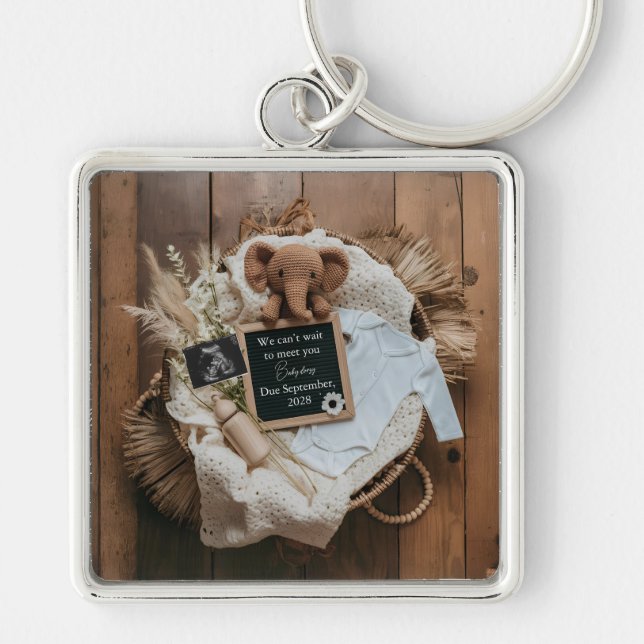 boho rustic pregnancy announcement keepsake  keychain (Front)
