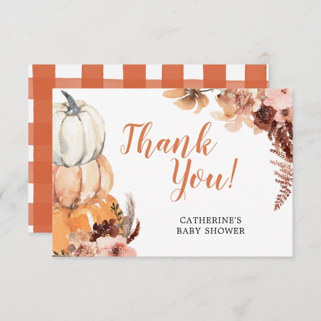 Boho Rustic Pumpkin Baby Shower Thank You Card (Front/Back)