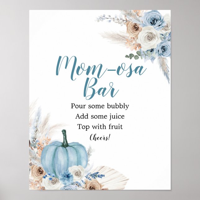 Boho Rustic Pumpkin Fall Baby Shower Mimosa Bar Poster (Front)