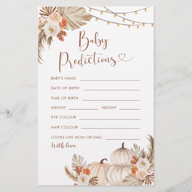 Boho Rustic Pumpkin Fall in Love Baby Predictions (Front)