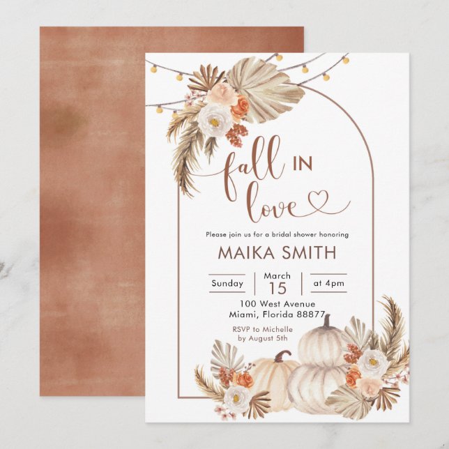 Boho Rustic Pumpkin Fall in Love Bridal Shower Invitation (Front/Back)