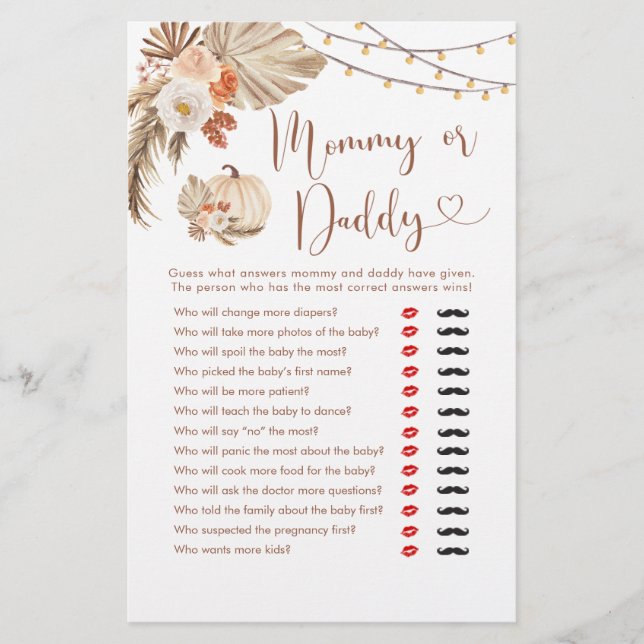 Boho Rustic Pumpkin Fall in Love Mommy or Daddy (Front)