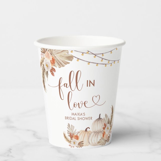 Boho Rustic Pumpkin Fall in Love Paper Cup (Front)