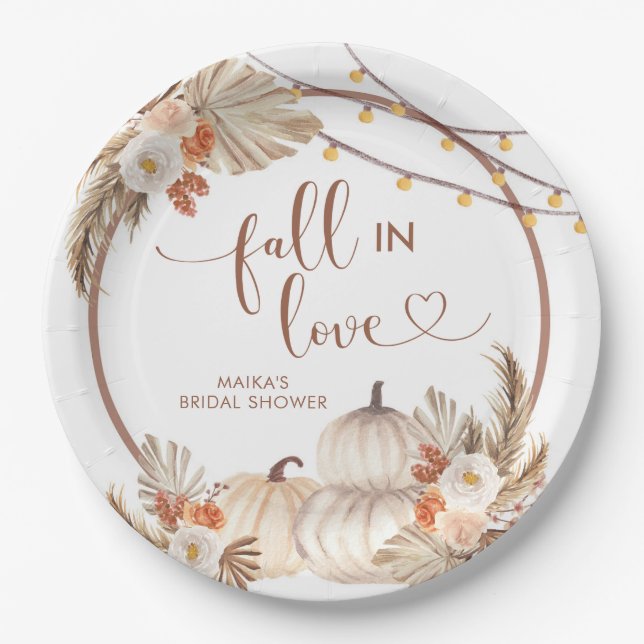 Boho Rustic Pumpkin Fall in Love Paper Plate (Front)