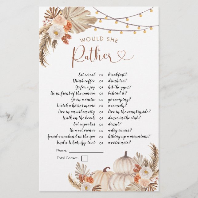 Boho Rustic Pumpkin Fall in Love Would She Rather (Front)