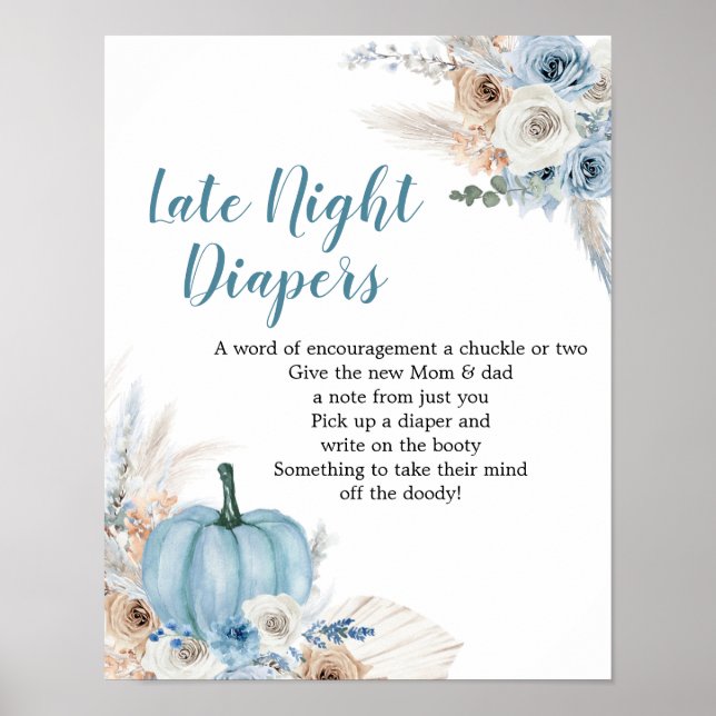 Boho Rustic Pumpkin Fall Late Night Diaper Poster (Front)