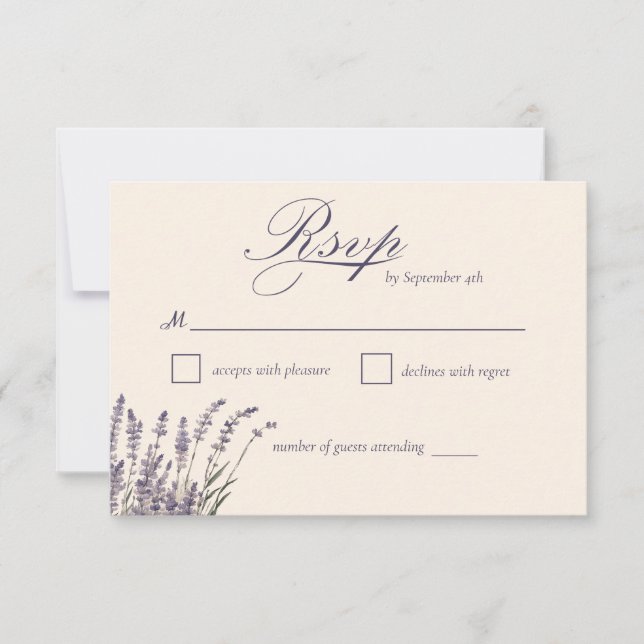 Boho Rustic Purple Lavender Floral Wedding  RSVP Card (Front)