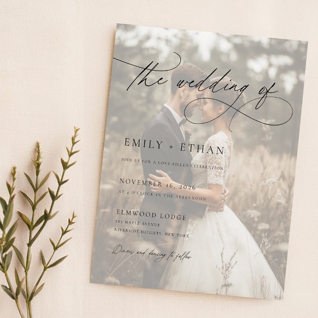 Boho Rustic Script Photo Budget Wedding Invitation (Creator Uploaded)