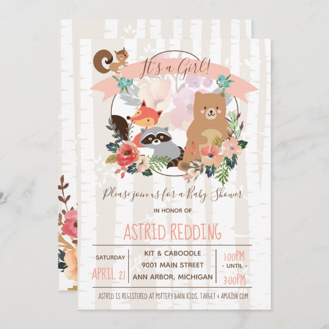 Boho Rustic Spring Birch Woodland Baby Shower Invitation (Front/Back)