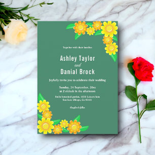 Boho Rustic Sunflower Green Spring Floral Wedding Invitation