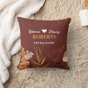 Boho Rustic Terracotta Floral Autumn Fall Wedding Throw Pillow