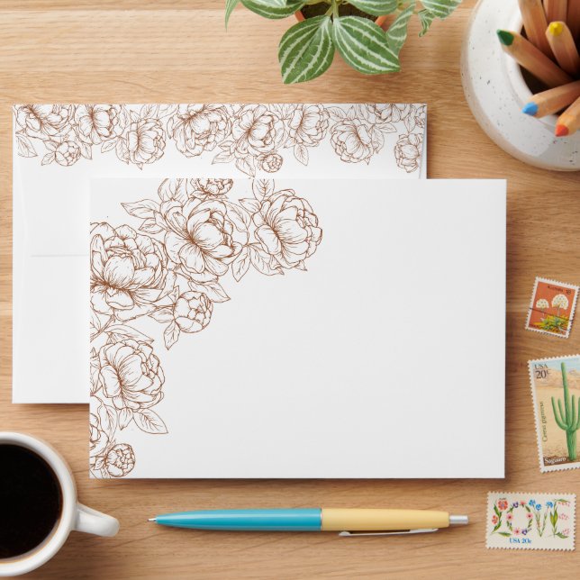 Boho Rustic Terracotta Modern Floral Wedding Envelope (Desk)