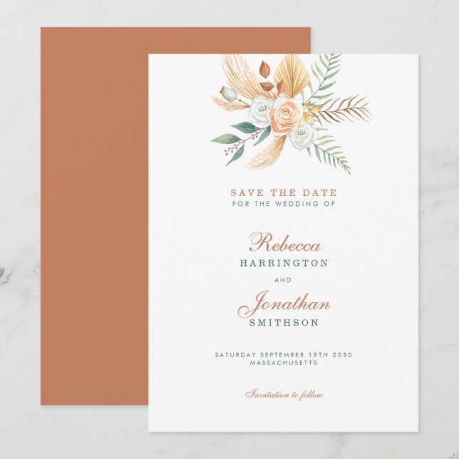 Boho Rustic Terracotta Wedding Save The Date Invitation (Front/Back)