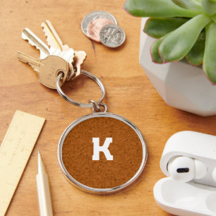 Boho Rustic Textured Wood brown personalized Keychain