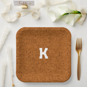 Boho Rustic Textured Wood brown personalized Paper Plate