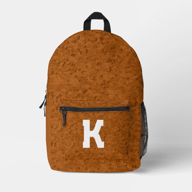 Boho Rustic Textured Wood brown personalized  Printed Backpack (Front)