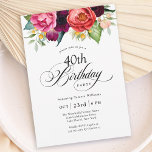 Boho Rustic Watercolor Floral 40th Birthday Party Invitation<br><div class="desc">Beautifully feminine and rustic, this boho style 40th birthday party invitation has a sumptuous rich colour palette in terracotta, deep peach, burgundy red, purple, teal and yellow. The lovely watercolor botanical elements have a nature-inspired organic appeal and make the invitation pop with style. Elegant calligraphy script spells out the word...</div>