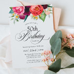 Boho Rustic Watercolor Floral 50th Birthday Party Invitation<br><div class="desc">This wonderfully feminine and rustic boho style 50th birthday party invitation has a sumptuous rich colour palette in terracotta, deep peach, burgundy red, purple, teal and yellow. The lovely watercolor botanical elements have a nature-inspired organic appeal and make the invitation pop with style. Elegant calligraphy script spells out the word...</div>