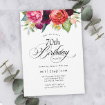 Boho Rustic Watercolor Floral 70th Birthday Party Invitation<br><div class="desc">This beautifully feminine and rustic boho style 70th birthday party invitation has a sumptuous rich colour palette in terracotta, deep peach, burgundy red, purple, teal and yellow. The lovely watercolor botanical elements have a nature-inspired organic appeal and make the invitation pop with style. Elegant calligraphy script spells out the word...</div>