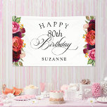 Boho Rustic Watercolor Floral 80th Birthday Party Banner<br><div class="desc">This wonderfully feminine and rustic boho style 80th birthday party banner has a rich colour palette in terracotta, deep peach, burgundy red, purple, teal and yellow. The lovely watercolor botanical elements have a nature-inspired organic appeal and make the design pop with style. Elegant calligraphy script spells out the word "Birthday"...</div>