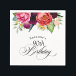 Boho Rustic Watercolor Floral 90th Birthday Party Napkin<br><div class="desc">With beautiful rustic boho style, this 90th birthday party napkin has a sumptuous rich colour palette in terracotta, deep peach, burgundy red, purple, teal and yellow. The lovely watercolor botanical elements have a nature-inspired organic appeal and make the design pop with style. Elegant calligraphy script spells out the word "Birthday"...</div>