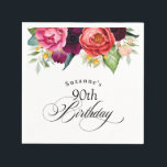 Boho Rustic Watercolor Floral 90th Birthday Party Napkin<br><div class="desc">With beautiful rustic boho style, this 90th birthday party napkin has a sumptuous rich colour palette in terracotta, deep peach, burgundy red, purple, teal and yellow. The lovely watercolor botanical elements have a nature-inspired organic appeal and make the design pop with style. Elegant calligraphy script spells out the word "Birthday"...</div>
